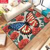 Butterfly Rose Floral Area Rug,Non-Slip Soft Carpet for Living Room Bedroom,Cute Cartoon Decorative Floor Mat for Kids Room