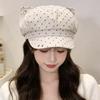 Retro polka dot cat-ear soft and cute duckbill cap for women, autumn and winter sunshade newsboy cap, trendy and face-slimming octagonal hat