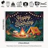 2D Cartoon Campfire Tent Birthday Backdrop Starry Night Outdoor Theme Party Decor Background