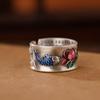 Smoky Retro Cloisonné Koi Lotus Heart Sutra Couple Rings - National Style Jewelry