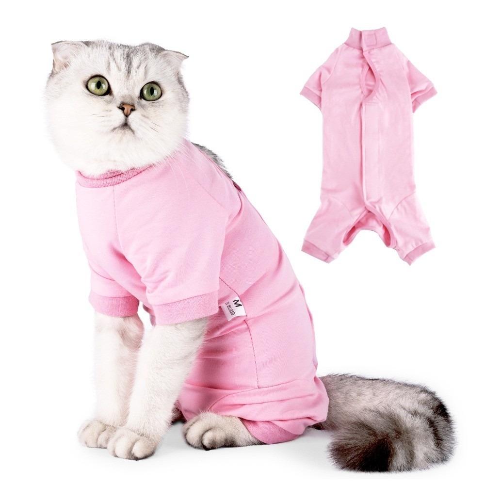 Adjustable Cat Recovery Suit Breathable Solid Color Pet Anti-Lick Suit Soft Comfortable Cat Sterilization Suit Wounds Recovery