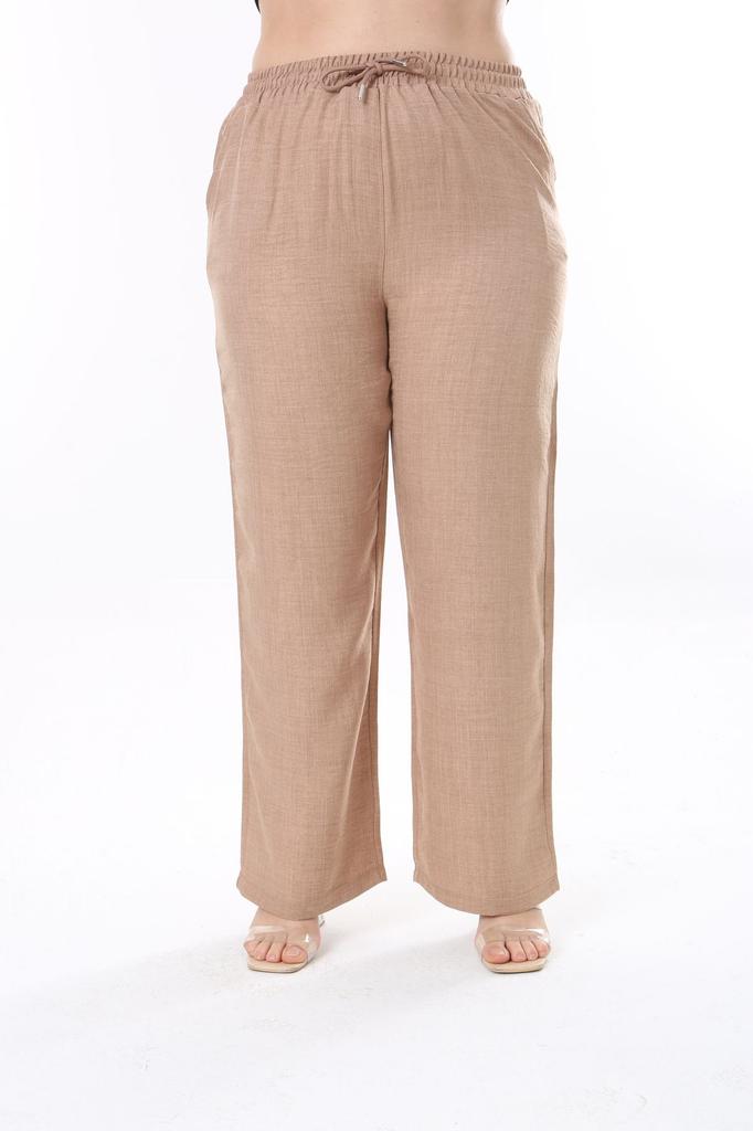 Dámské kalhoty pro větší velikosti, lněné, pohodlný střih, elastický pas, velké velikosti