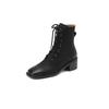 2024 New Cross-Tied Women Short Boots Autumn Winter Genuine Leather Office Lady Square Toe Side Zipper Shoes Woman Ankle Boots