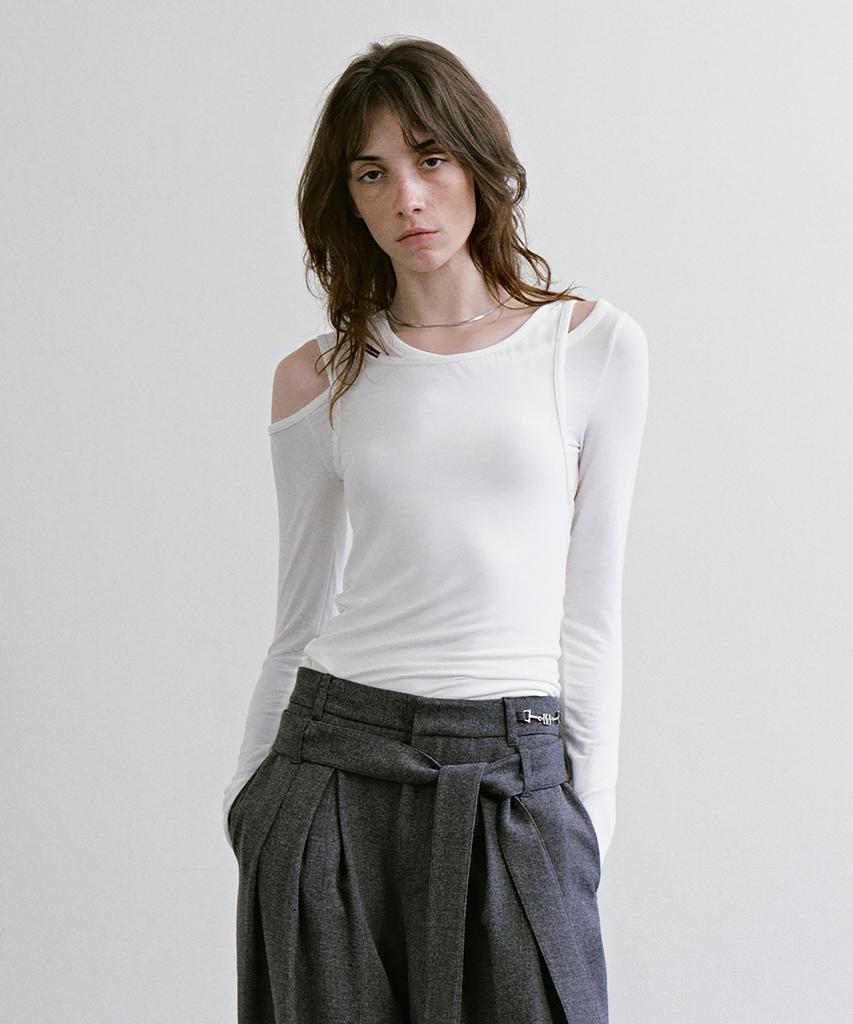 TREEMINGBIRD Double-Layer Cutout Long Sleeve [ White ]