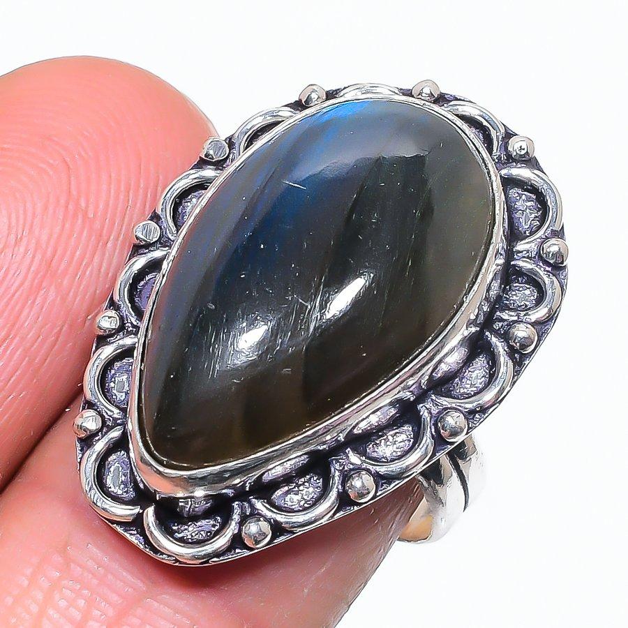 

Natural Labradorite Gemstone 925 Sterling Silver Jewelry Ring Size 8.5 R4M84