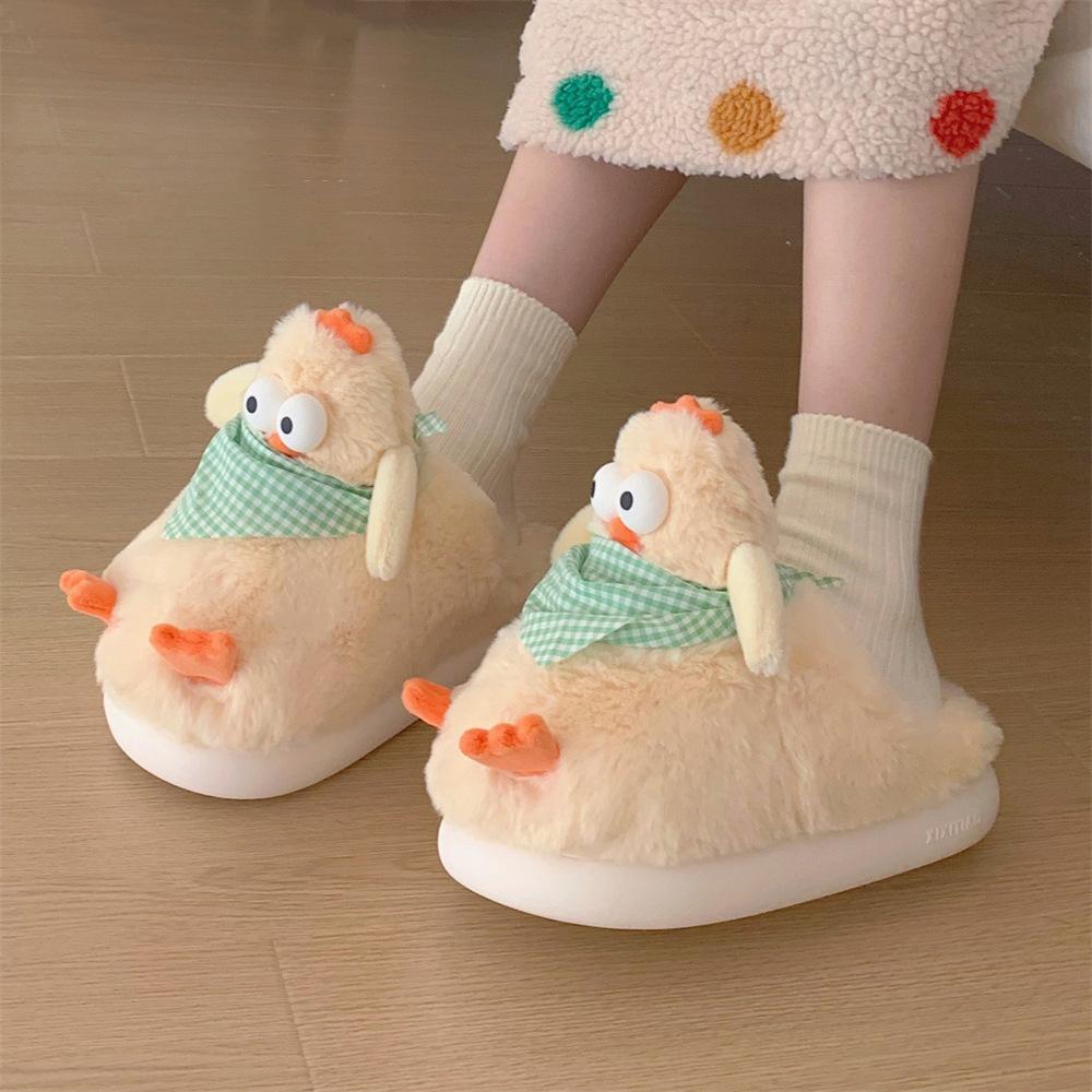 New Chicken Designer Slipper Women Fluffy Kawaii Animal Slide Girl Student Dormitory Slippers Ladies Thick Sole Winter Fur Shoes