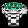 OLEVS Men's Quartz Watch Chronograph Waterproof Luminous Stainless Steel Band Green Wristwatch Business Easy-to-Read