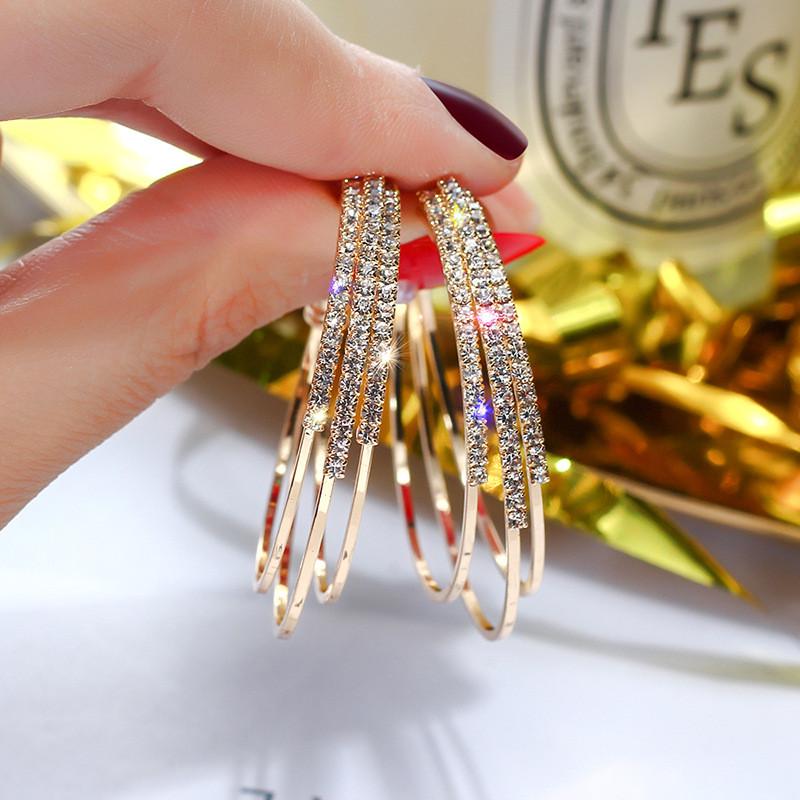 Orecchini A Cerchio Con Strass Scintillanti Argento Per Sposa - Grandi E Leggeri, 7,3 Cm - Regalo Donna