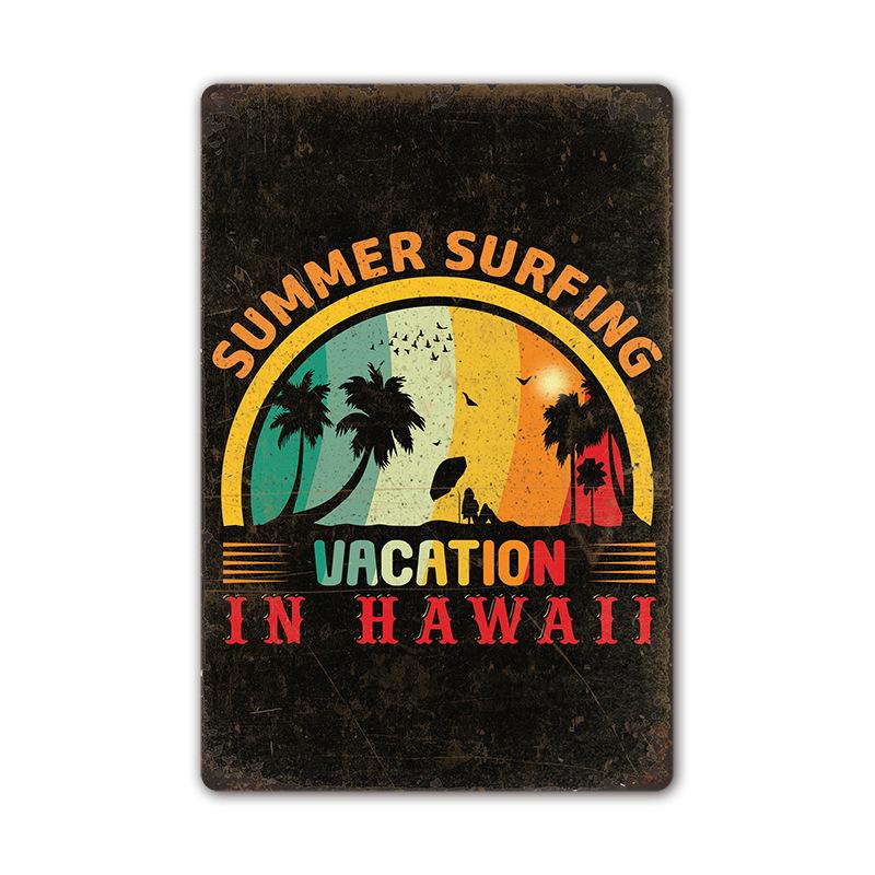 Vintage Tin Art of Summer Beach Scenes: Ideal Wall Murals for American Bar Backdrops and Home Decor