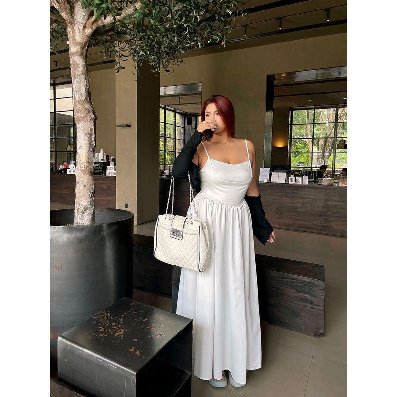 Brother Nan Loose-Fit Sexy Sexy Sling Dress Women's Plus Size Plus Size Ladies Summer New Arrival Tight Waist Slim Looking White Dress