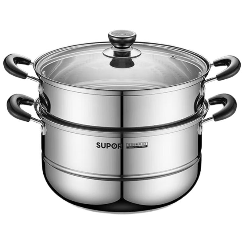 SUPOR 32cm 304 Stainless Steel Double-Layer Steamer & Soup Pot