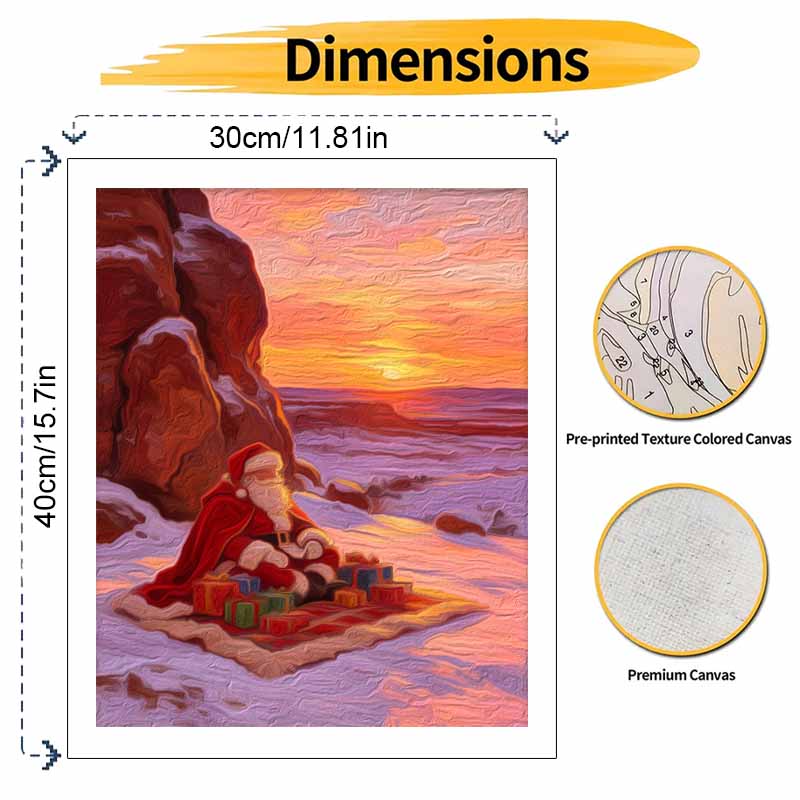Christmas Santa Claus sunset snowy mountain gift box digital painting oil painting art kit hand painting home decoration painting