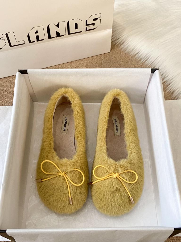 Gentle Fairy Wind Fluffy Shoes Female Outer Wear 2025 Autumn and Winter New Korean Version Cotton Shoes Flat-bottomed Velvet Doudou Shoes