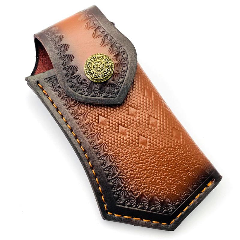 

DIY Supplies Tool Parts Cowhide Portable Knife Sheath Holder Outdoor Camping Leather Case for Folding Blade Knife коричневий