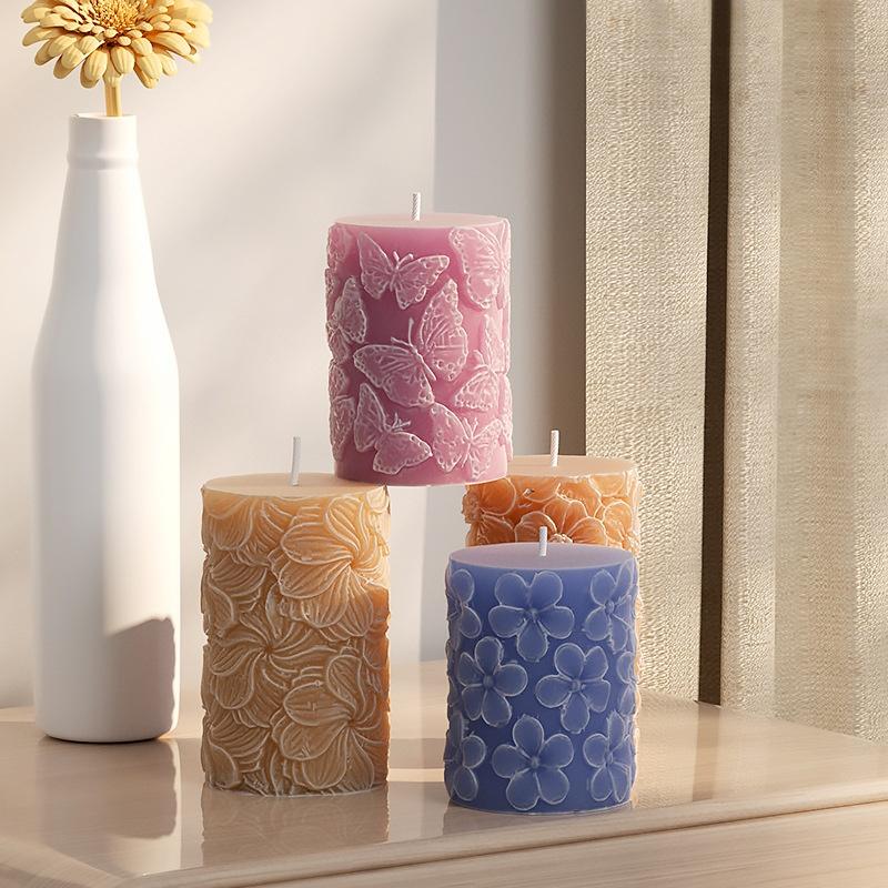 Flower Butterfly Columnar Silicone Candle Mold DIY Waves Soap Resin Plaster Making Tool Geometry Chocolate Mould Home Decor Gift