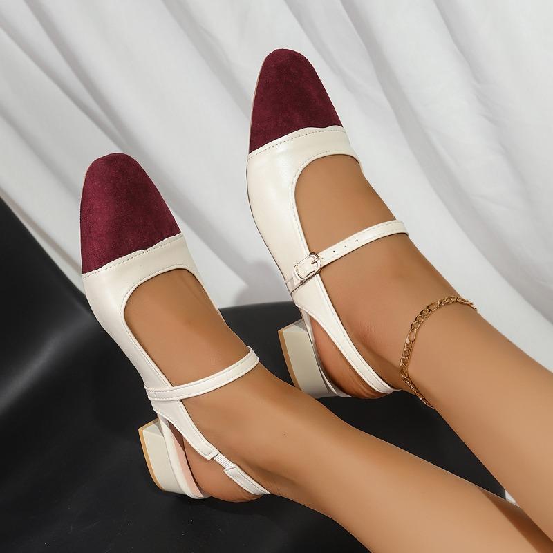 New 2025 Summer Women's Sandals Elegant Medium Heel Toe Mules Comfortable Office Women's Shoes Buckle Heels Women