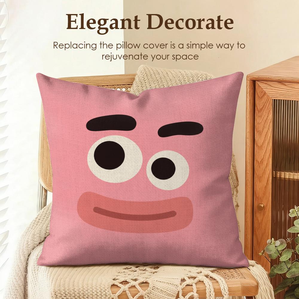 Minimalist Cartoon Face Cushion Cover Natural Linen Organic Fabric DoubleSided Printing Sofa Home Decor Gift Pillow Cover