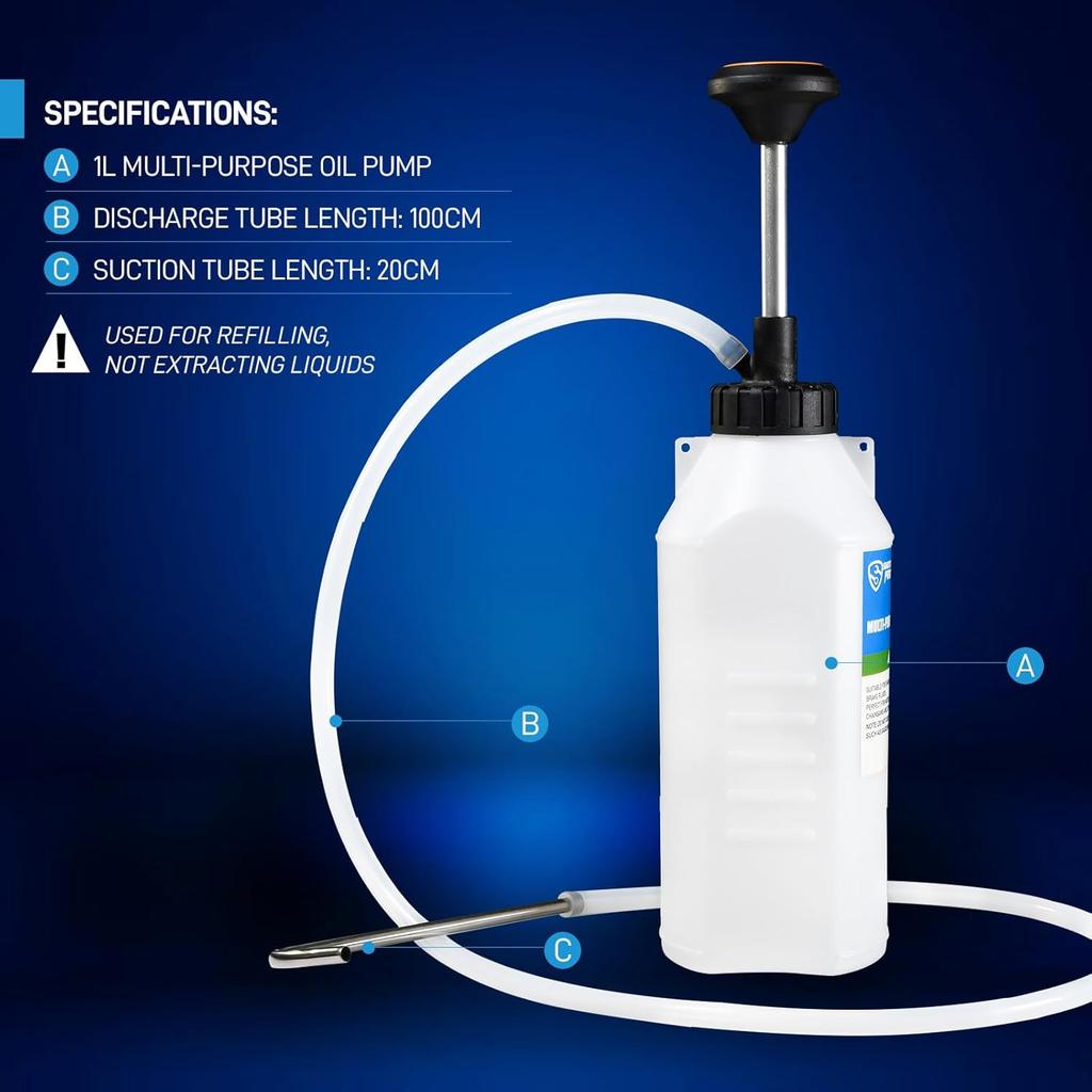 1.05 Quart / 1 Liter Multi-Purpose Oil Pump, Hand Fluid Transfer Pump For Engine, Transmission And Gear Oils, Precision Fluid Dispensing In Tight