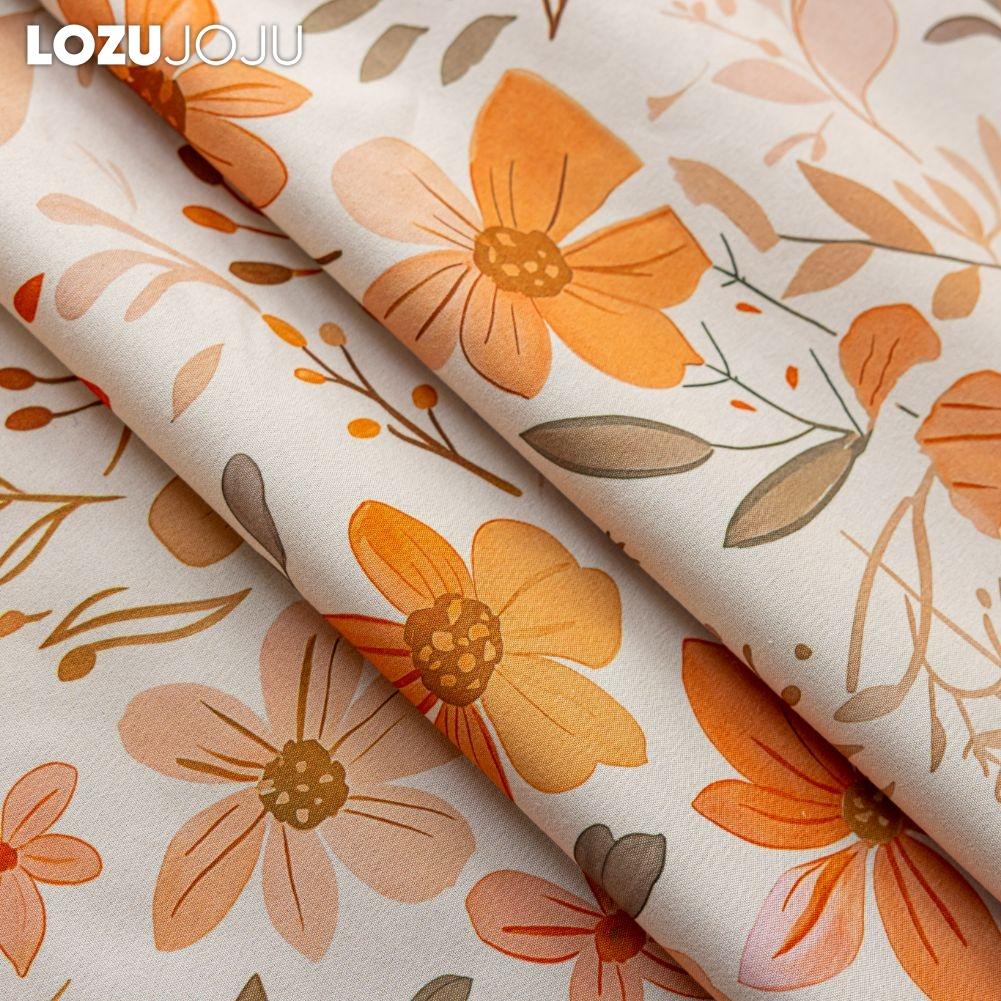 1 buc LOZUJOJU Cortină opacă cu imprimeu floral portocaliu vintage franțuzesc, 100% opacă, cortină versatilă pentru dormitor, living, balcon, fereastră, pentru decorul casei