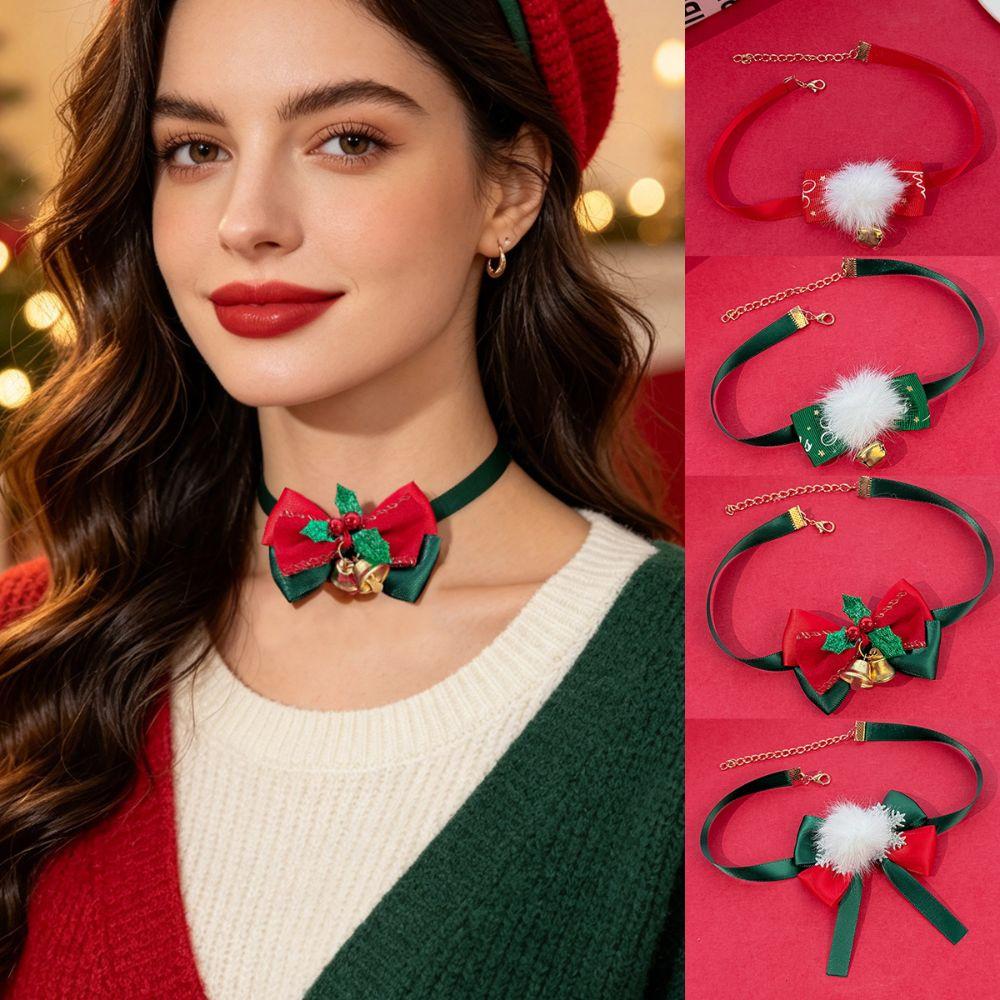 Velvet Bowknot Christmas Choker Plush Xmas Clavicle Chain Jewelry Accessories