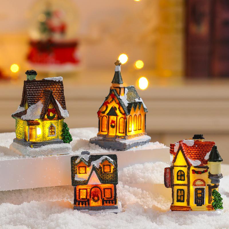 Festive Glowing Resin Small House - Holiday Window Display & Kids' Gift