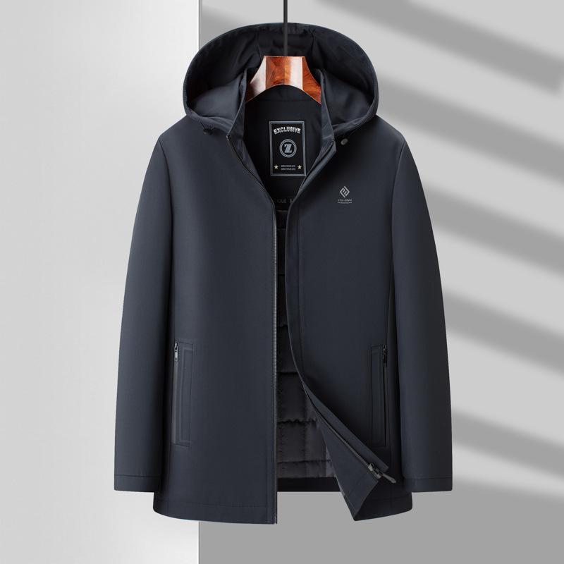Winter Hooded Removable Medium and Long Business Leisure Middle-aged and Elderly Padded Jacket