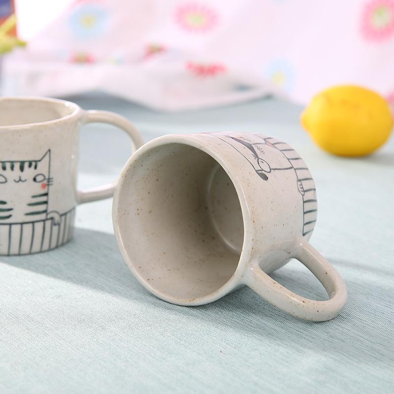 Creative Ceramic Mug Hand Painted Cat Dog Couple Coffee Cup Cartoon Design