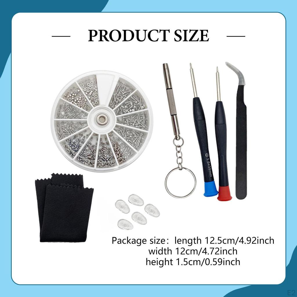 Eyeglass Repair Kit with Screws and Nose Pads Compact Tweezers Replacement Eye Glass