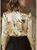 Elegant Retro French Oil Painting Long Sleeve Women's Shirt, 2025 European and American Design