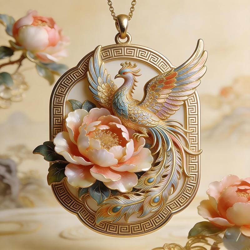 Handmade Chinese Phoenix Pendant Necklace Zinc Alloy Enamel Jewelry Women Men Vintage Style Gift