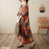 DIMANAF New 2025 Summer Dress Short Sleeve Linen Casual Loose Women Vintage Printing Plus Size Dress O-Neck Dress Maxi