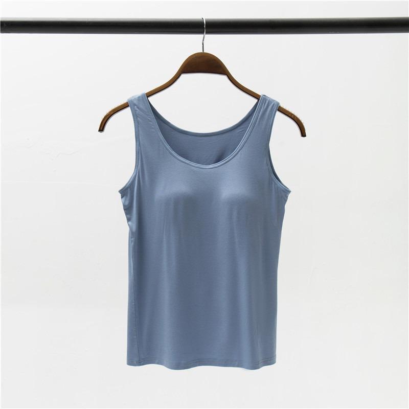 Modal Women's Wireless Strappy Tank Top with Built-in Bra Cups for Yoga