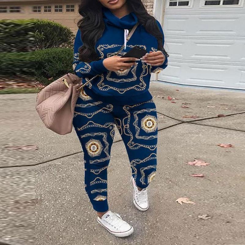 New Autumn And Winter Casual Sportswear Set Hoodie Sweater Set Women'S Chain Printing