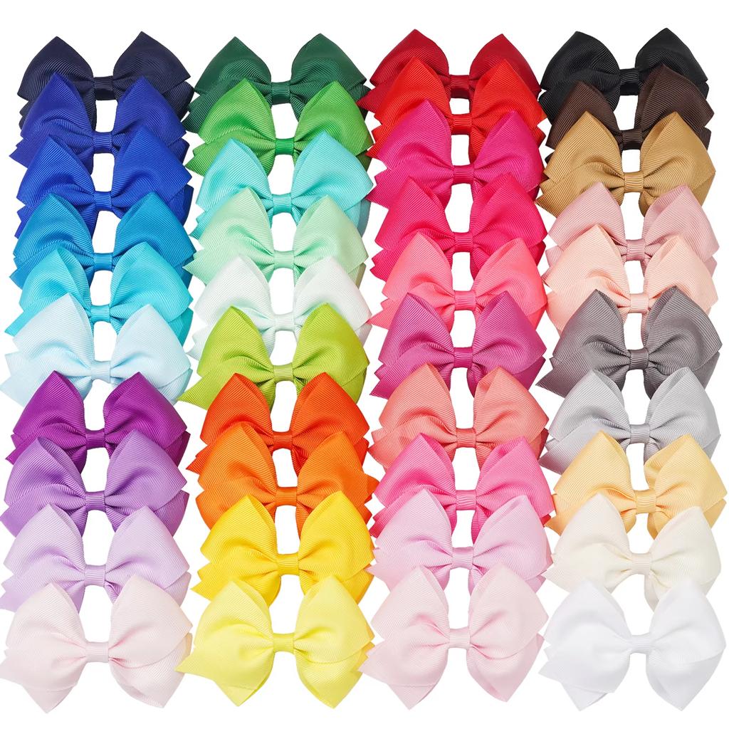 20Pcs 4inch Sweet Candy Color Bow Hair Clip Set for Baby Girls Cute Ribbon Hairpin Kids Headwear Children Hair Accessories Gifts