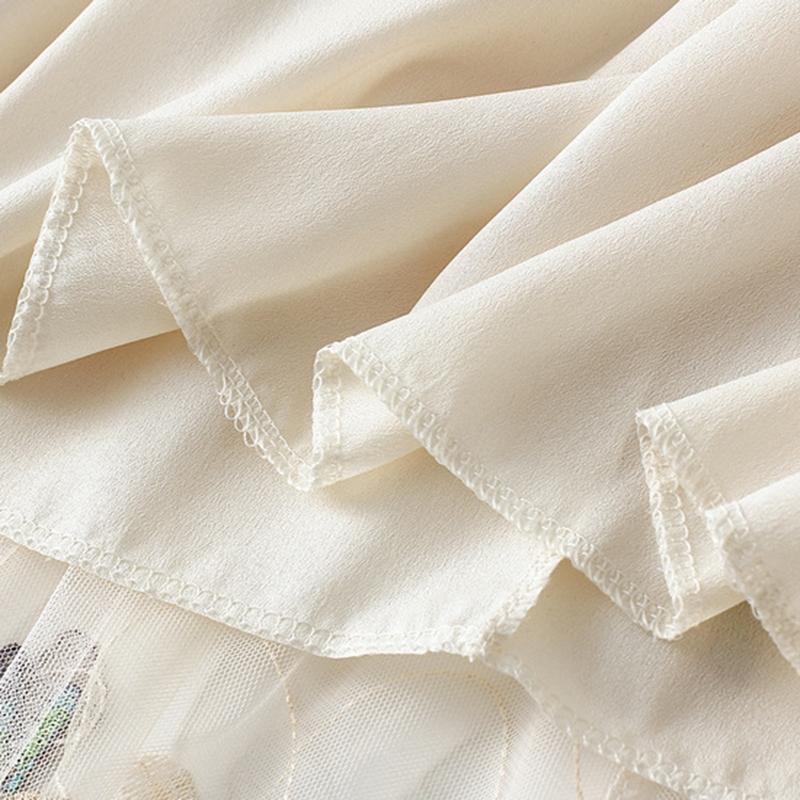 Elastická Qooth Midi tylová sukně s výšivkou vážky Módní univerzální potištěná tutu A-line sukně pro ženy Oblečení QT2366