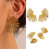 CARLIDANA Gold Plated Geometric Fan-shaped Circle Exaggerated Statement Punk Stainless Steel Twisted Earring Jewelry for Women