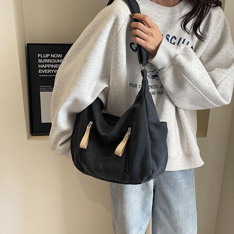 Large-capacity Casual Canvas Bag, Women's Style Simple and Versatile Commuter Shoulder Bag, Portable Storage Messenger Bag When Going Out
