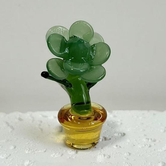 Mini Glass Rose Flower with Pot Colorful Rose Flower Ornaments Collectible Hand Blown Faux Crystal Flower Figurine for Mother's Day Birthday Table