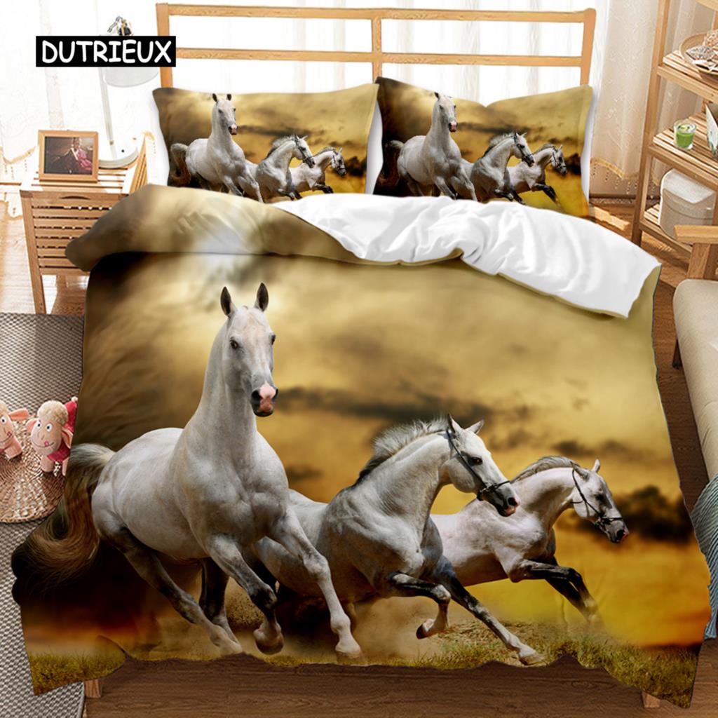 Horse Duvet Cover Set Horse Running In Starry Sky Print Twin Bedding Set for Adults Animal Queen King Size Polyester Qulit Cover