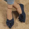 Flat-bottomed fly-woven single shoes 2025 new large-size pointed head shallow mouth bow foot cover four-season comfortable Doudou shoes women