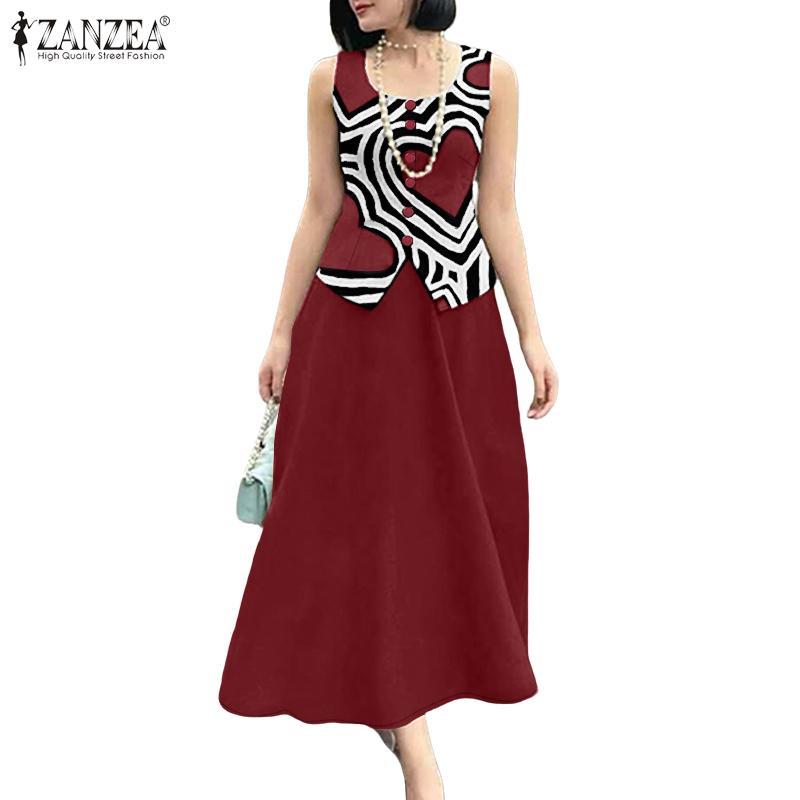 ZANZEA Women Print Tank Tops and Long Skirts Summer Two Piece Suit Sets
