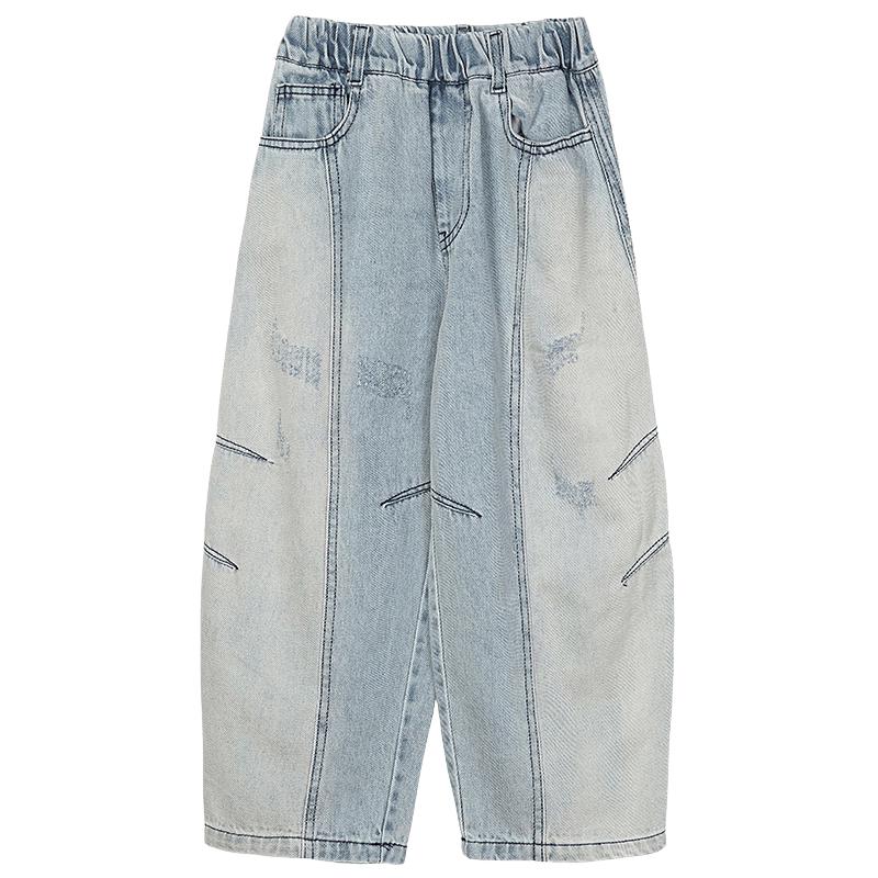 Girls Spring Loose Wide-Leg Denim Jeans 160