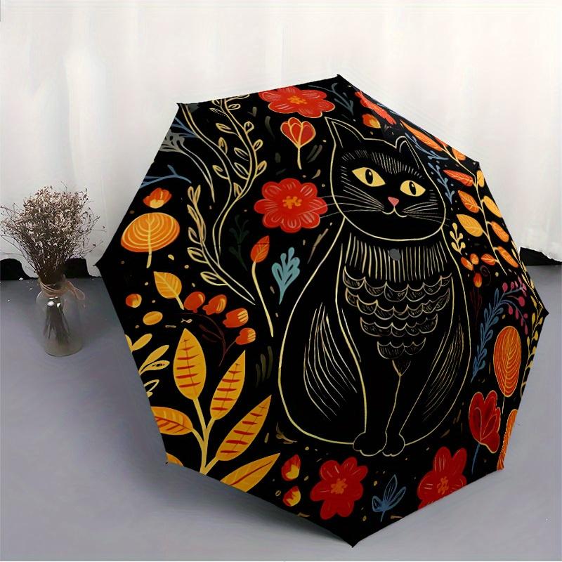 1pc Cat Flowers Automatic Open/Close Umbrella, Portable Folding Umbrella for Travel,suitable As a Gift for Various Festivals
