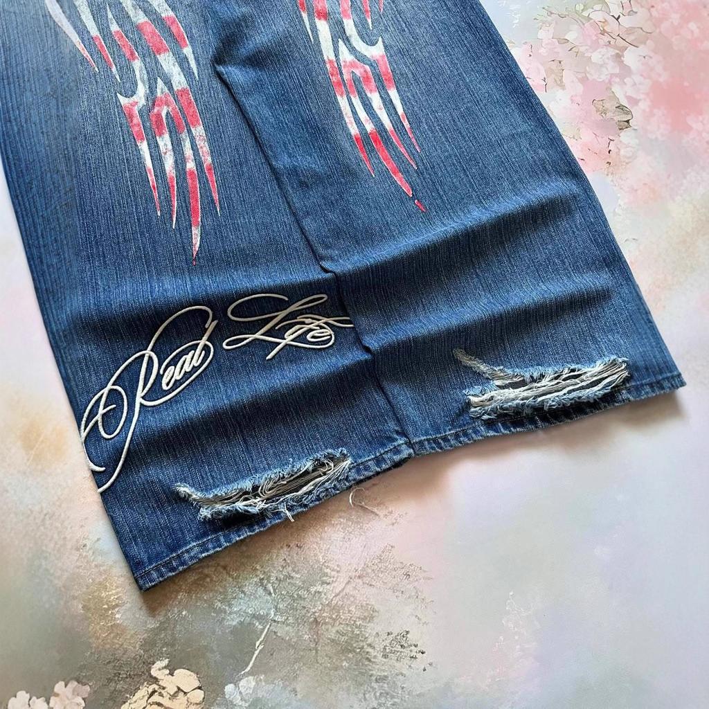 European and American new hip-hop pattern printed loose jeans women's y2k high street retro Harajuku trousers