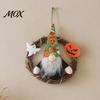 Hanging Door Decoration Halloween Gnome Wreath, Faceless Rattan Rustic Party Decor with Pumpkin Ghost for Front Wall Holiday Wreath