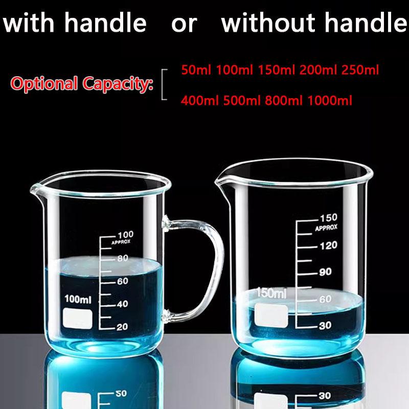 50-1000ml High Borosilicate Glass Measuring Cup Heat-resistant Laboratory Beaker With/Without Handle Scales Mug Measuring Tools