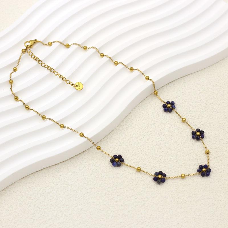 Stainless Steel and Natural Stone Gemstone Beaded Flower Necklace for Women