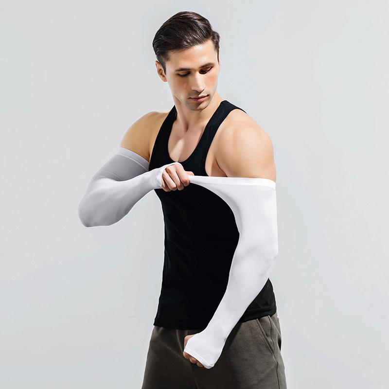 

Plus Size Men’s Summer UV Protection Arm Sleeves, Ice Silk Cooling Sleeves, Breathable Loose Sun Sleeves for Cycling Running Outdoor белый