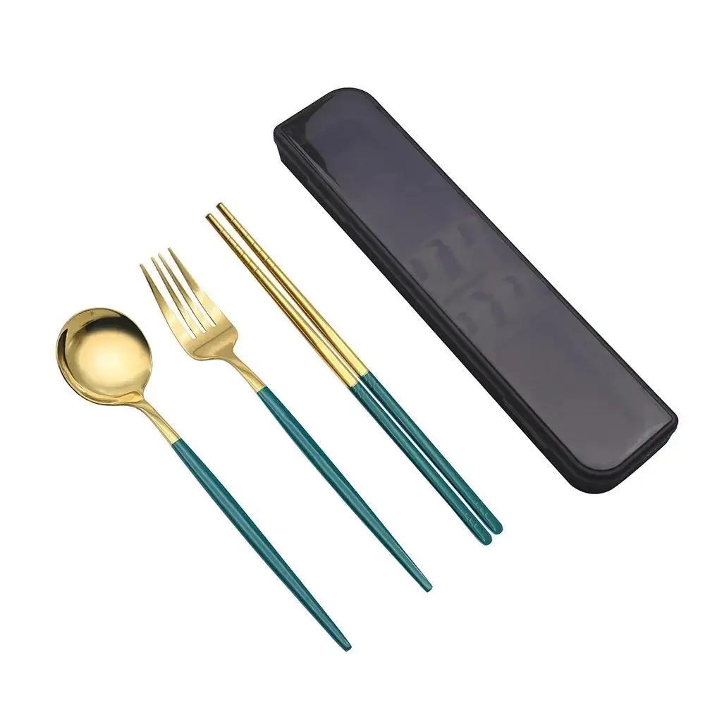 New Spoon Fork Chopsticks Set Storage Box Tableware Coffee Snack Fruit Dessert Portable Spoon Fork Chopstick Set Stainless Steel