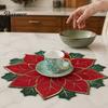 Decorative Mats for Parties Christmas Floral Leaf Placemat Dining Table, Polyester Fabric Table Seasonal Tableware Kitchen with Festive Leaves Design